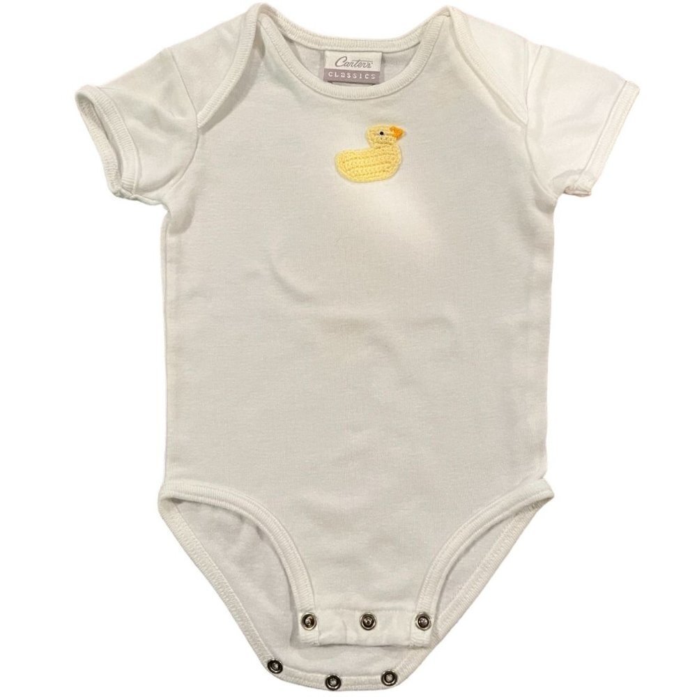 Carter's Classics One-Piece Bodysuit White w/ Yellow Duck - 6/9M - 100% Cotton